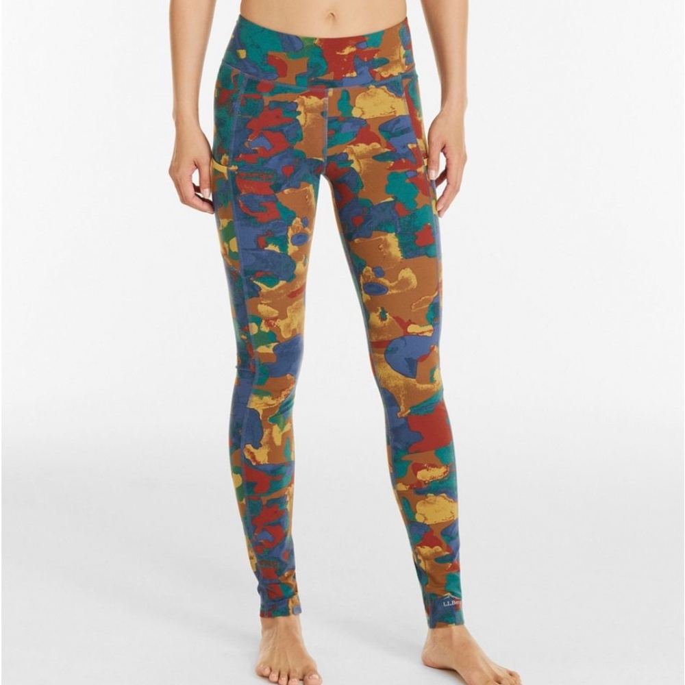 LL Bean Boundless Performance Pocket Tights, Mid-Rise Print NWT‎